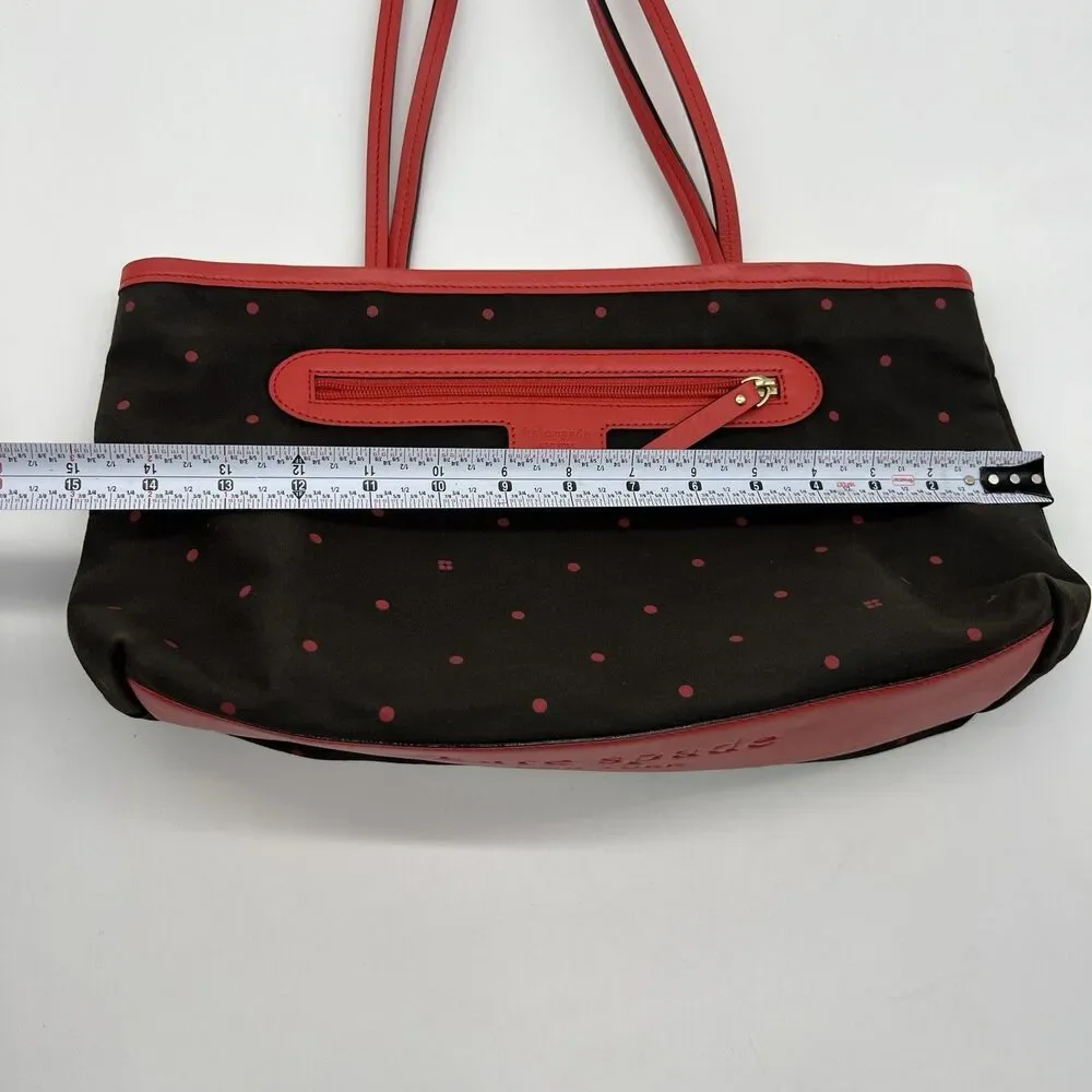 Kate Spade NY BROWN CANVAS PINK LEATHER TRIM TOTE SHOULDER BAG HANDBAG PURSE